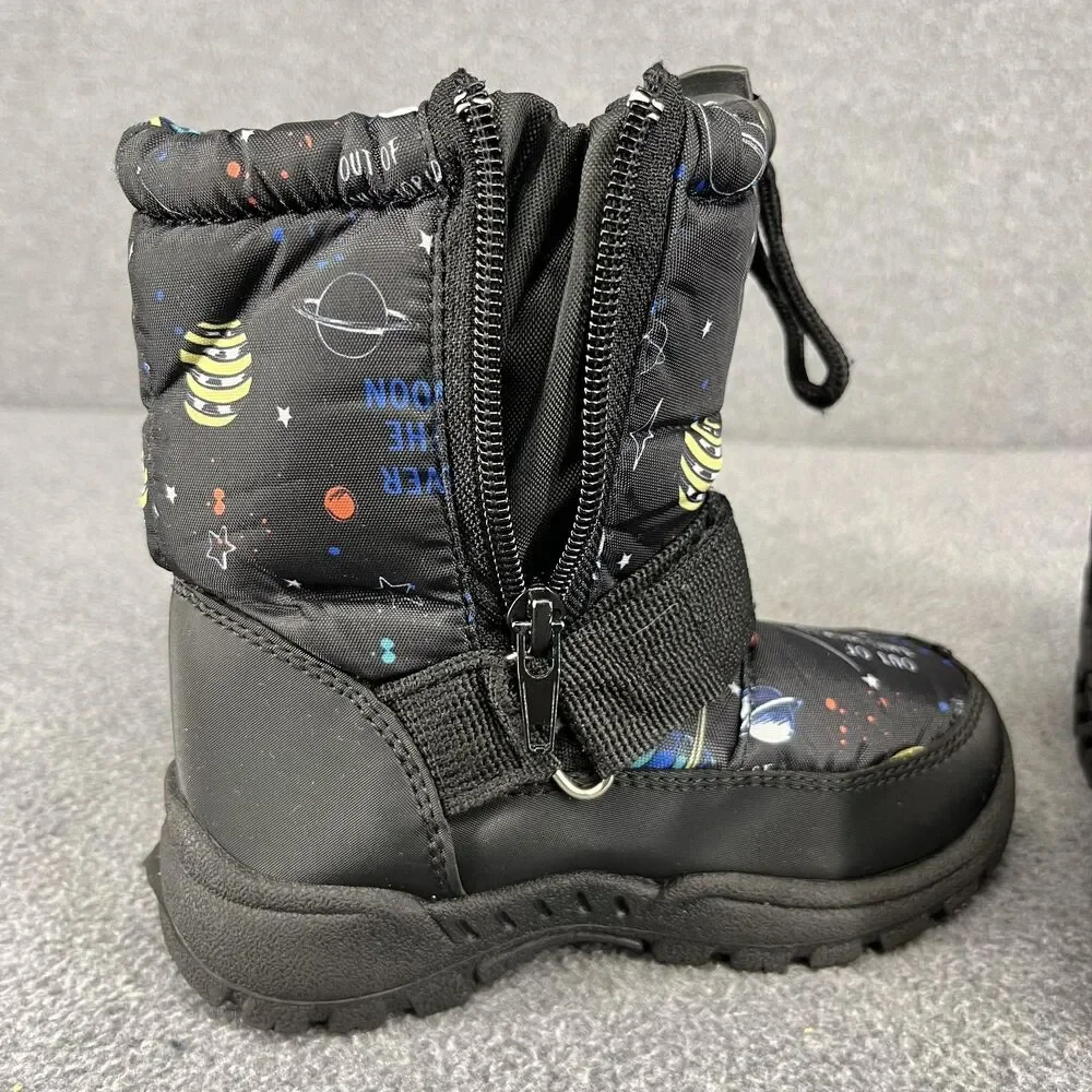 Rugged‎ Bear Boots Kids Size 6 Black Space Rocket Snow Winter Faux Fur Toddler